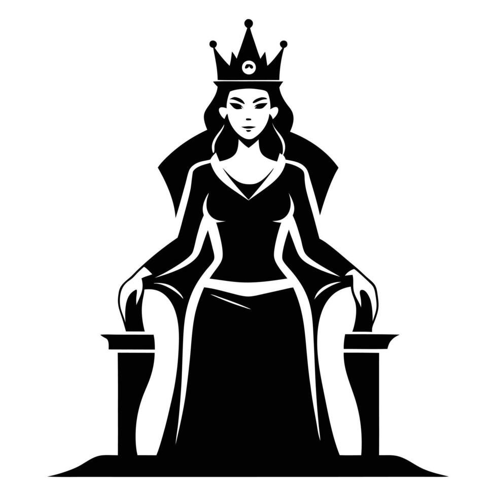 Queen On Throne Black And White vector