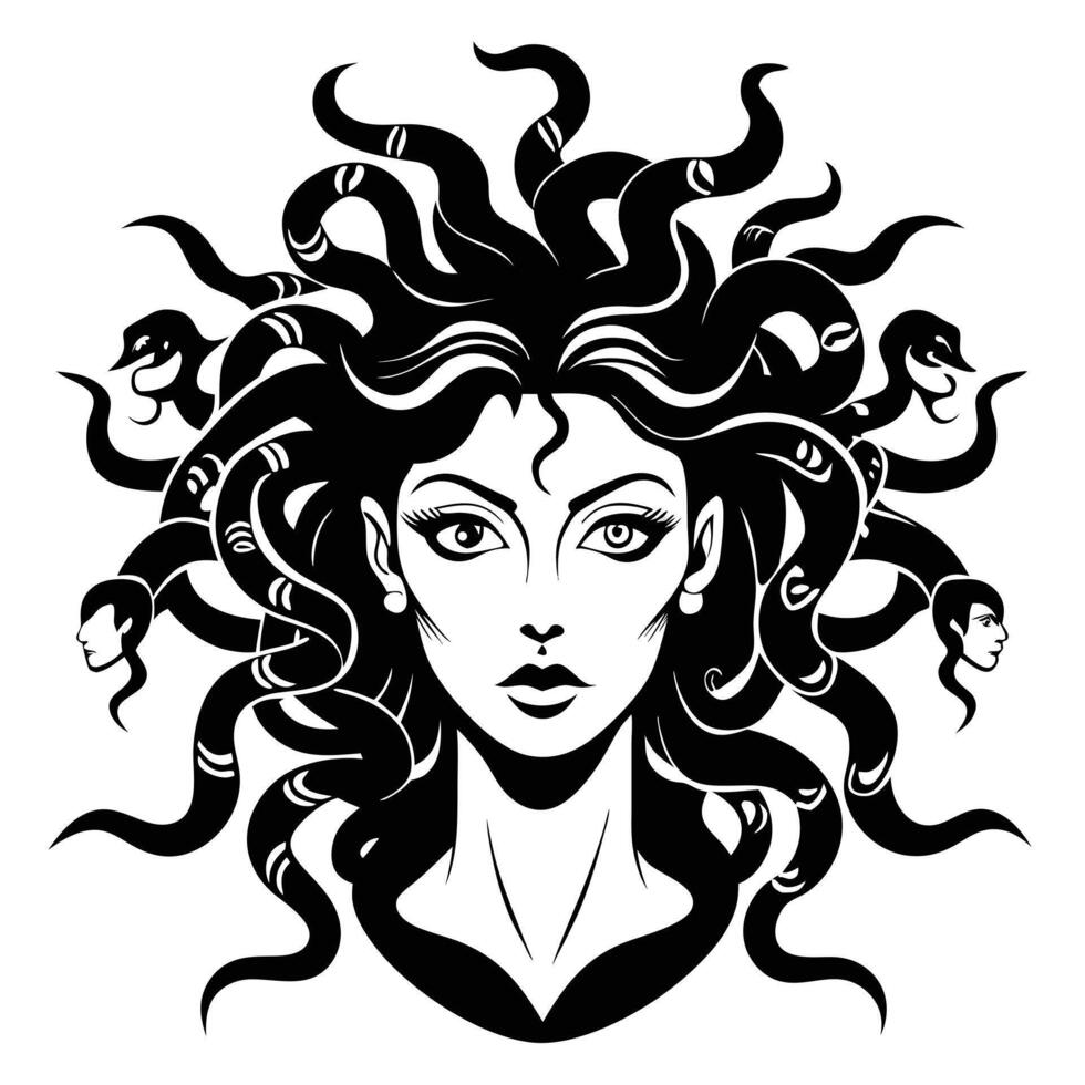 Medusa Gorgon Head Black And White vector