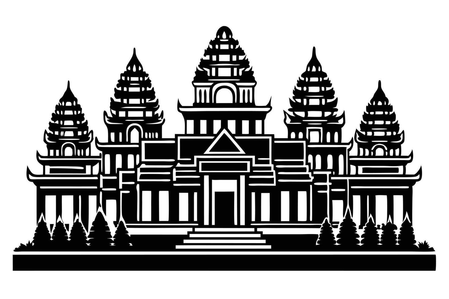 Black And White Angkor Wat Silhouette vector