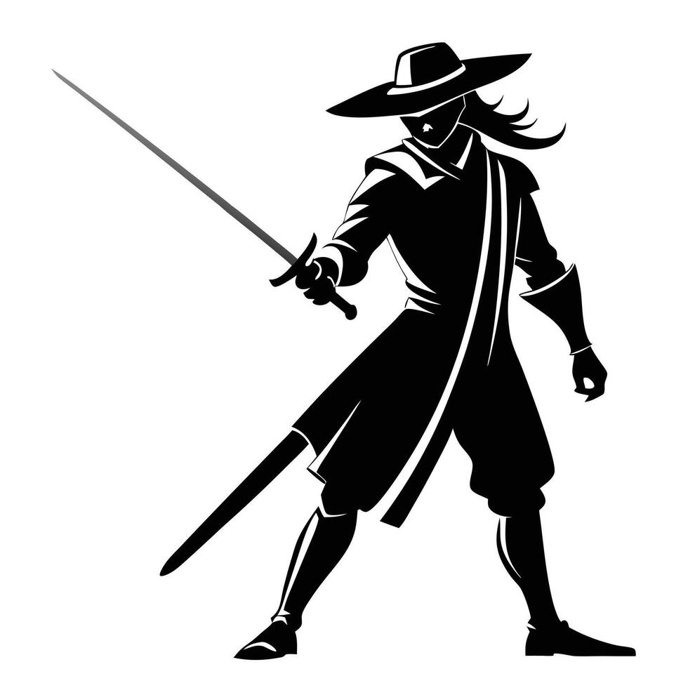 Musketeer Silhouette With Sword Ready vector