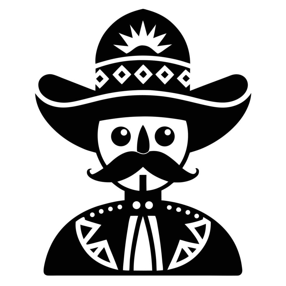 Mexican Man Sombrero Black Silhouette Style vector