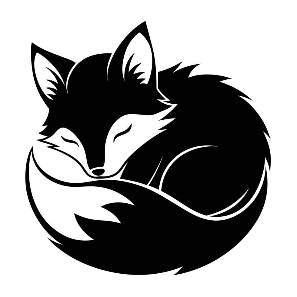 Sleeping Fox Black And White Illustration vector