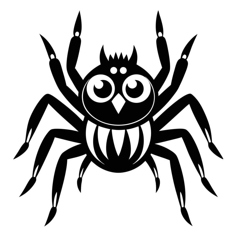 Cute Cartoon Halloween Spider Black Silhouette vector