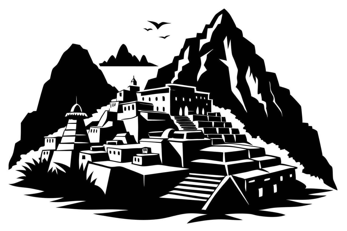 Machu Picchu Silhouette Iconic Landmark Illustration vector