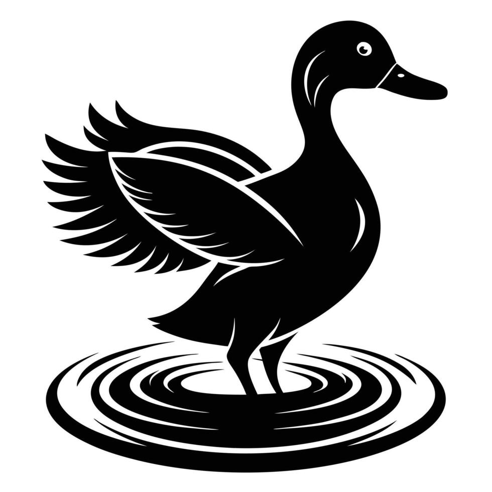 Duck Standing In Water Silhouette Graphic vector