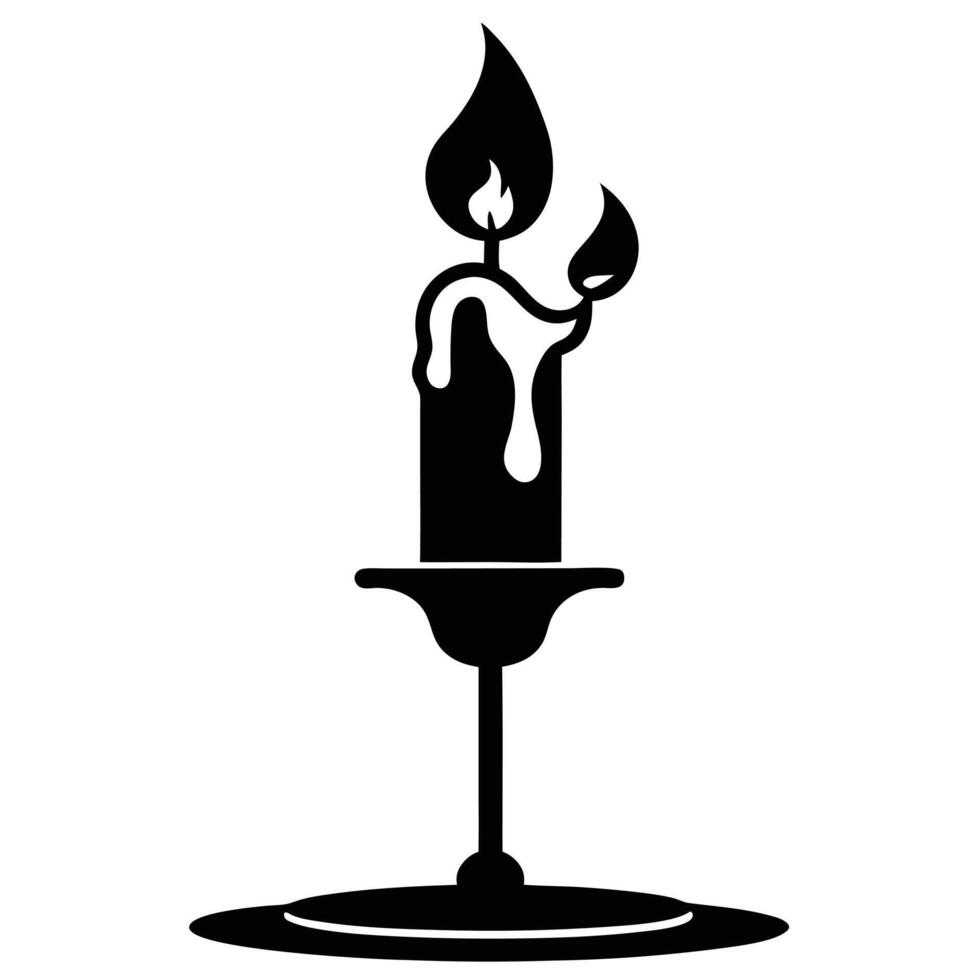 Elegant Candle Holder Silhouette With Flame vector