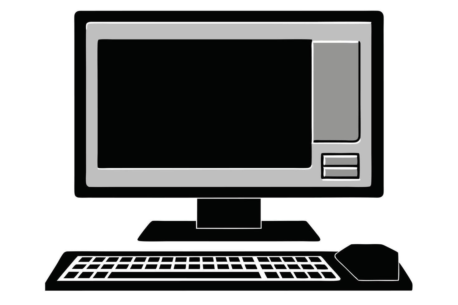 Retro Computer Setup Black And White vector