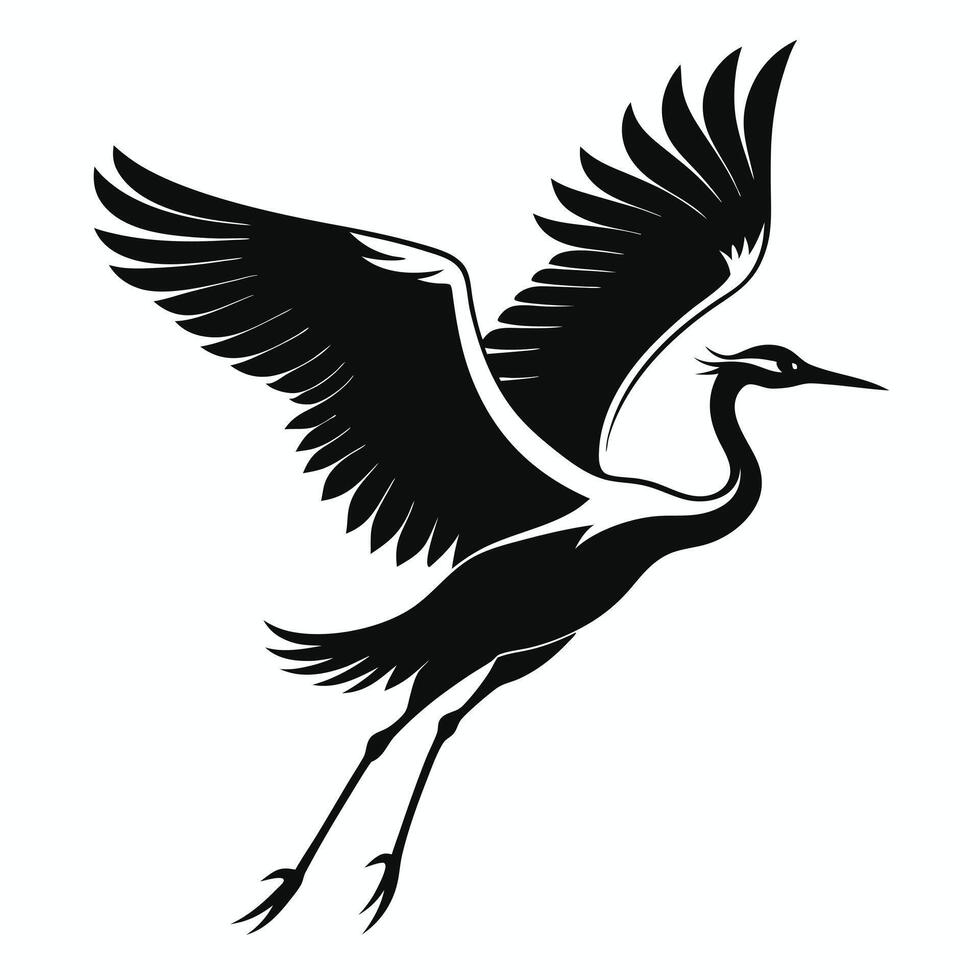 Silhouette Of Crane Flying With Wings vector