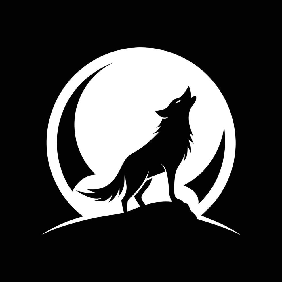 Howling Wolf Silhouette Against Crescent Moon vector