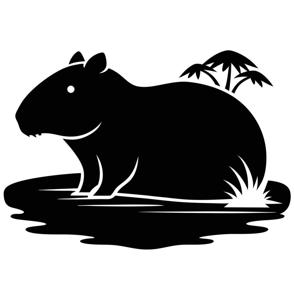 Capybara Silhouette In Water vector