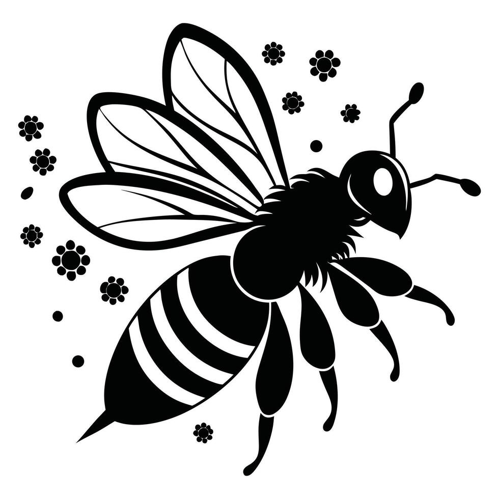 Bee And Flowers Silhouette Illustration vector