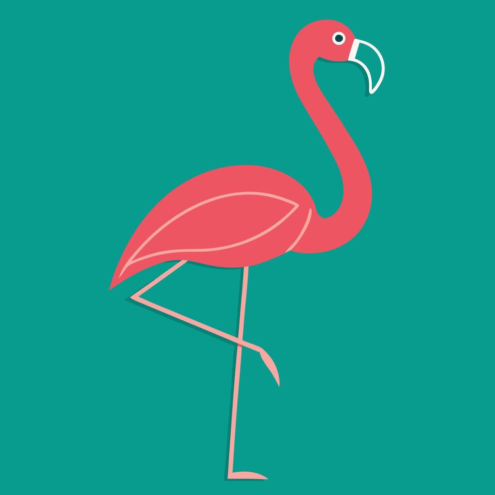 Simple Pink Flamingo On Teal Background vector