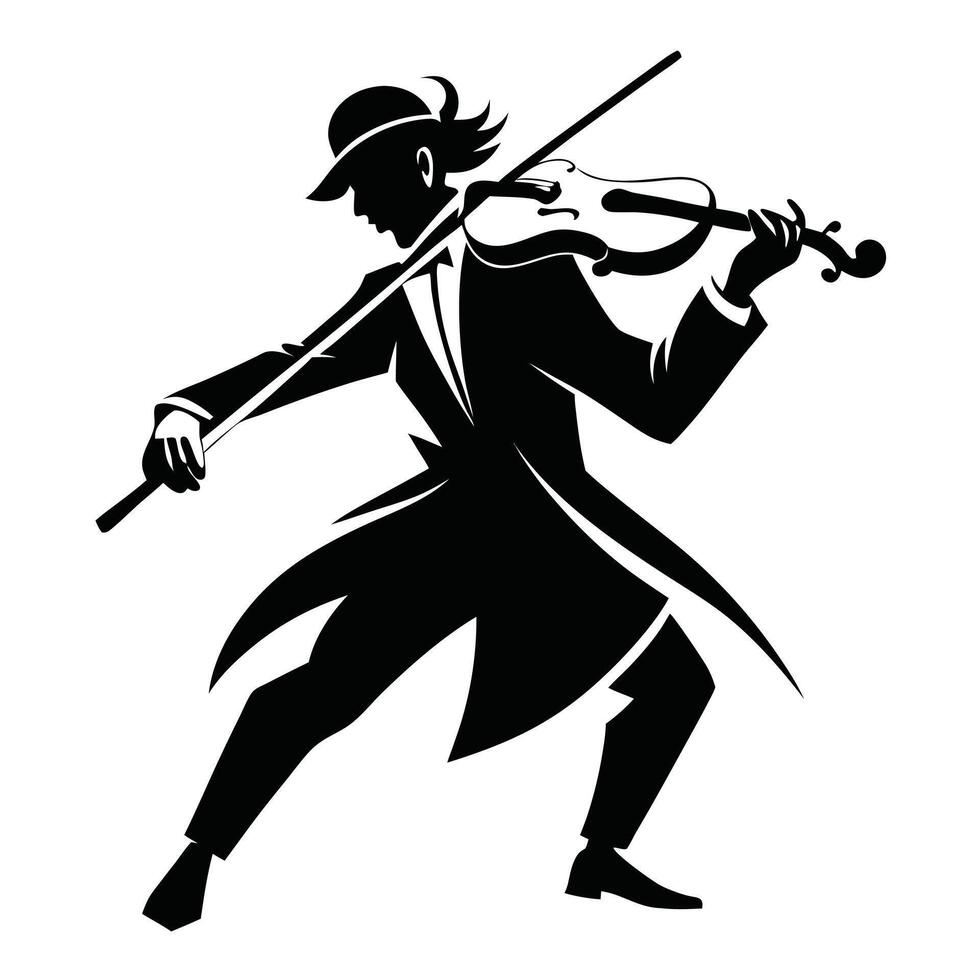 Silhouette Of Violinist In Black Coat vector