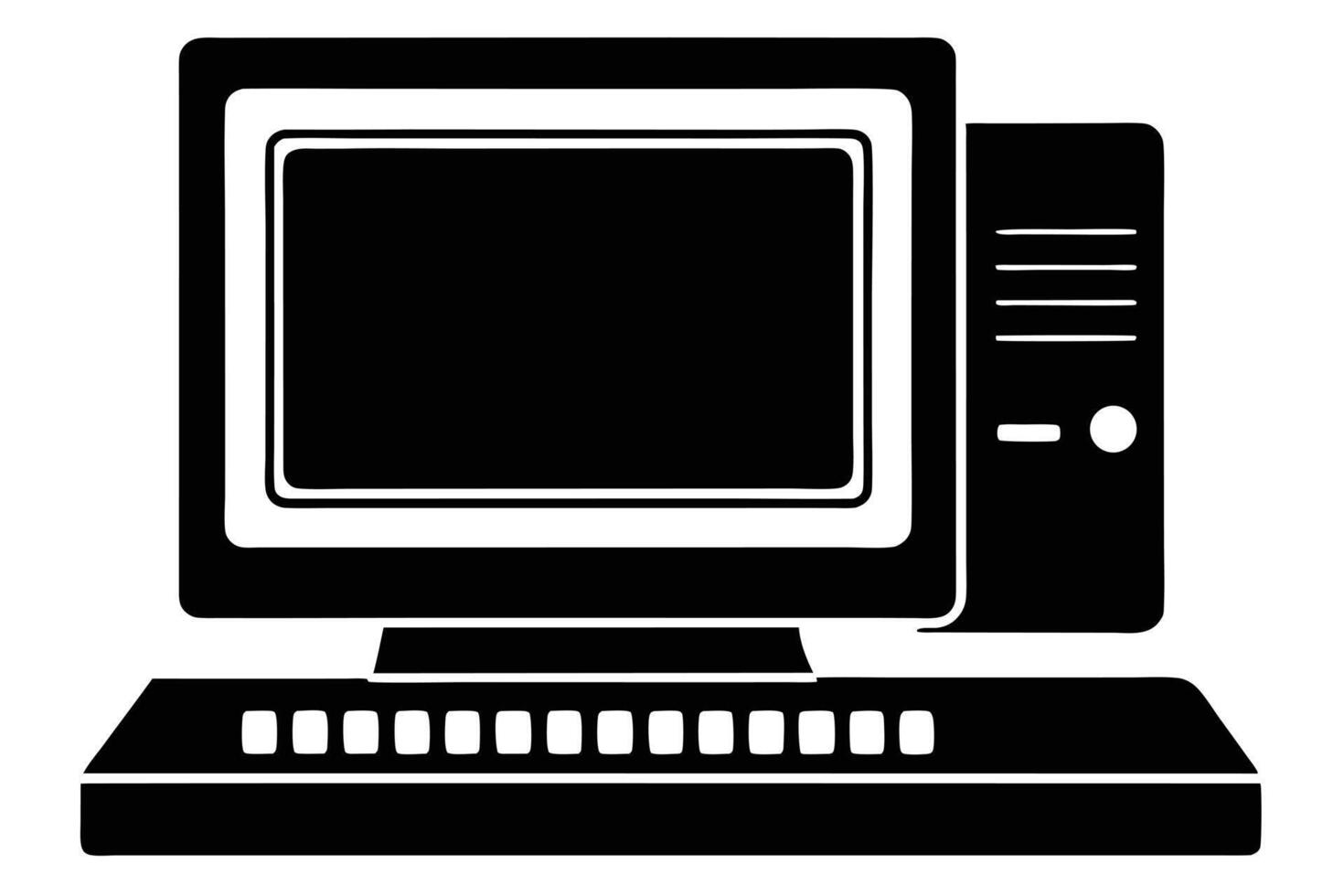 Retro Computer System In Black Silhouette vector