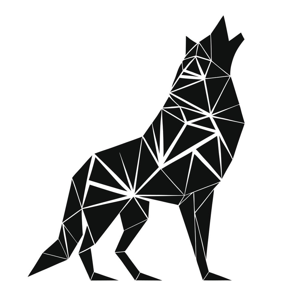 Geometric Howling Wolf Black And White vector