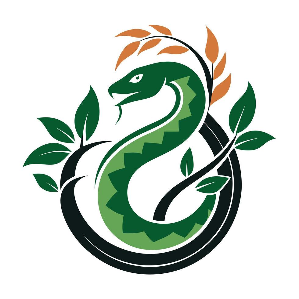 Snake Coiled Around Plants Illustration vector