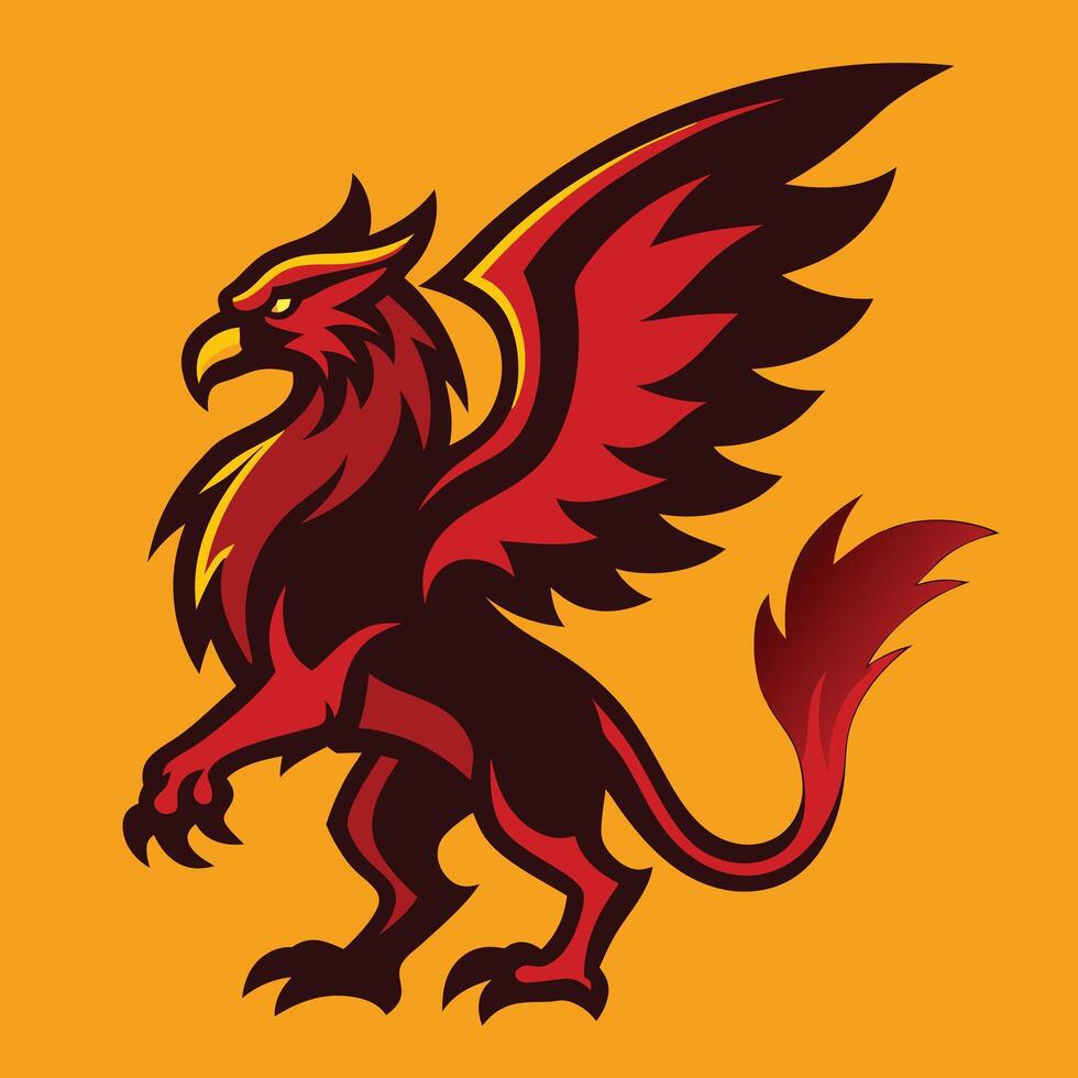 Striking Red Gryphon Emblem On Gold vector