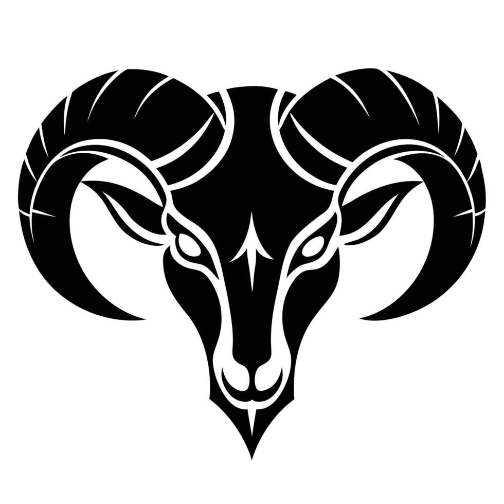 Aries Ram Head Black Silhouette vector