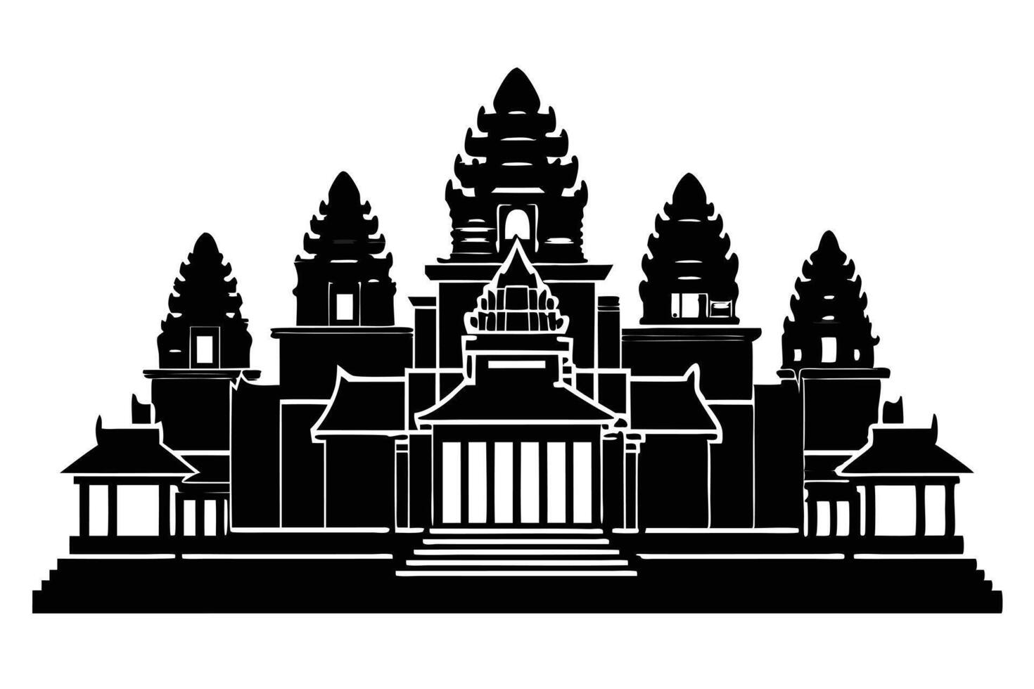 Angkor Wat Temple Silhouette Black And White vector