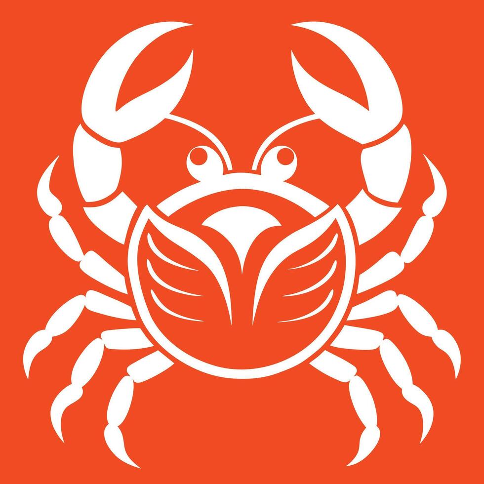 Stylized White Crab Against Orange Background vector