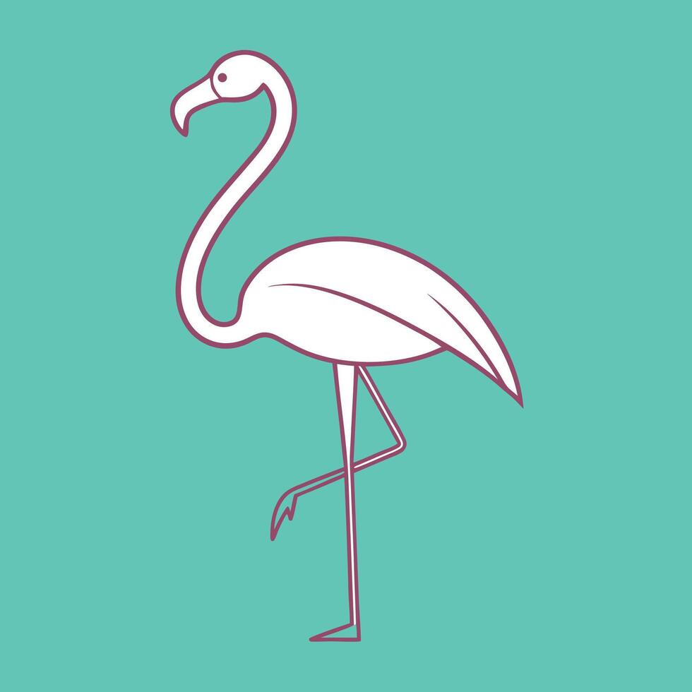 Simple Flamingo Outline On Teal Background vector