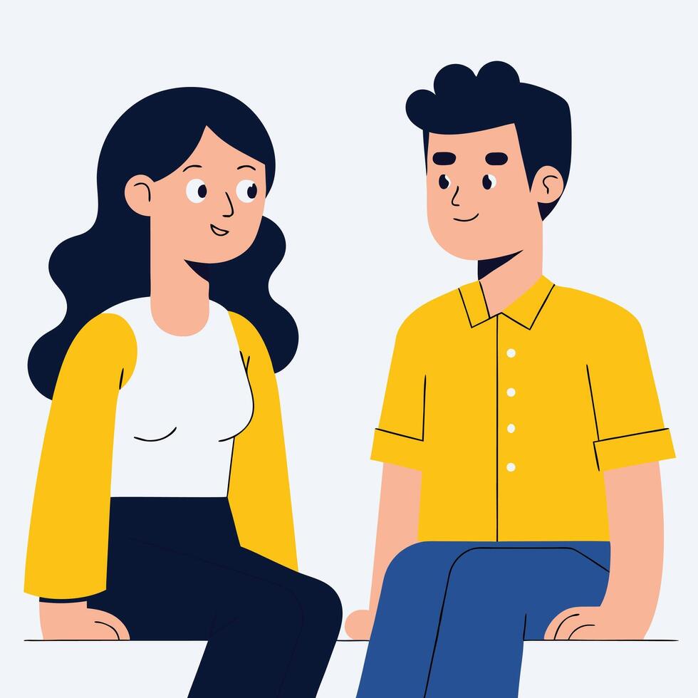 Young Asian woman with yellow jacket and Asian man in yellow shirt are talking vector