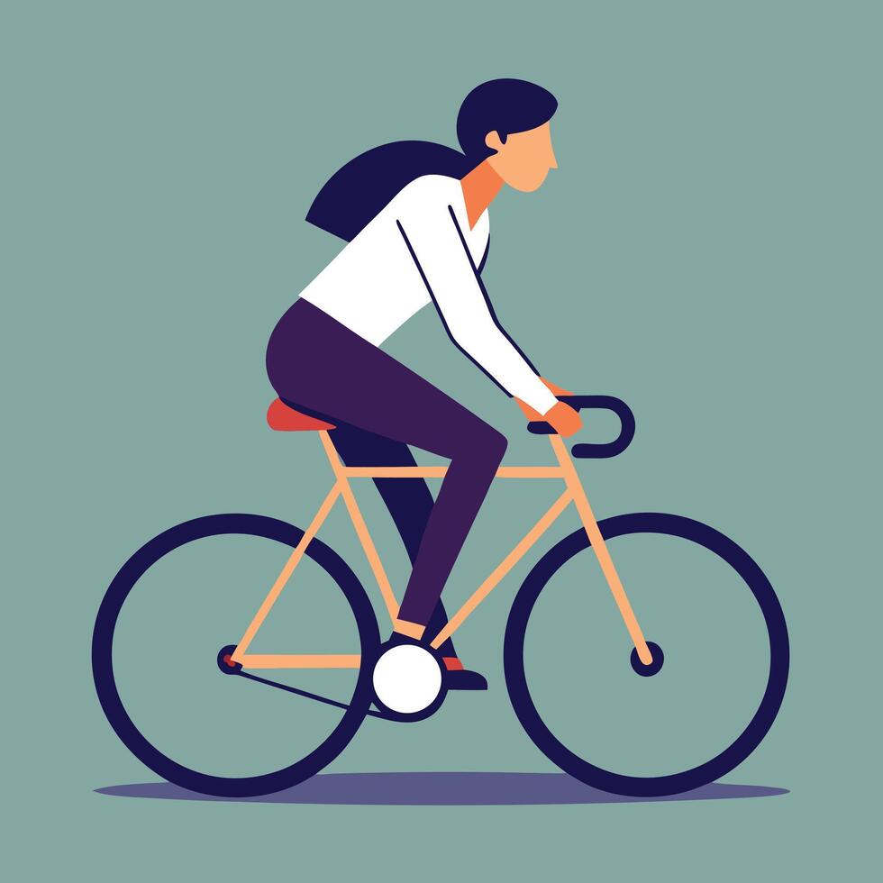 An athletic Asian woman rides an orange bicycle on a plain background today vector