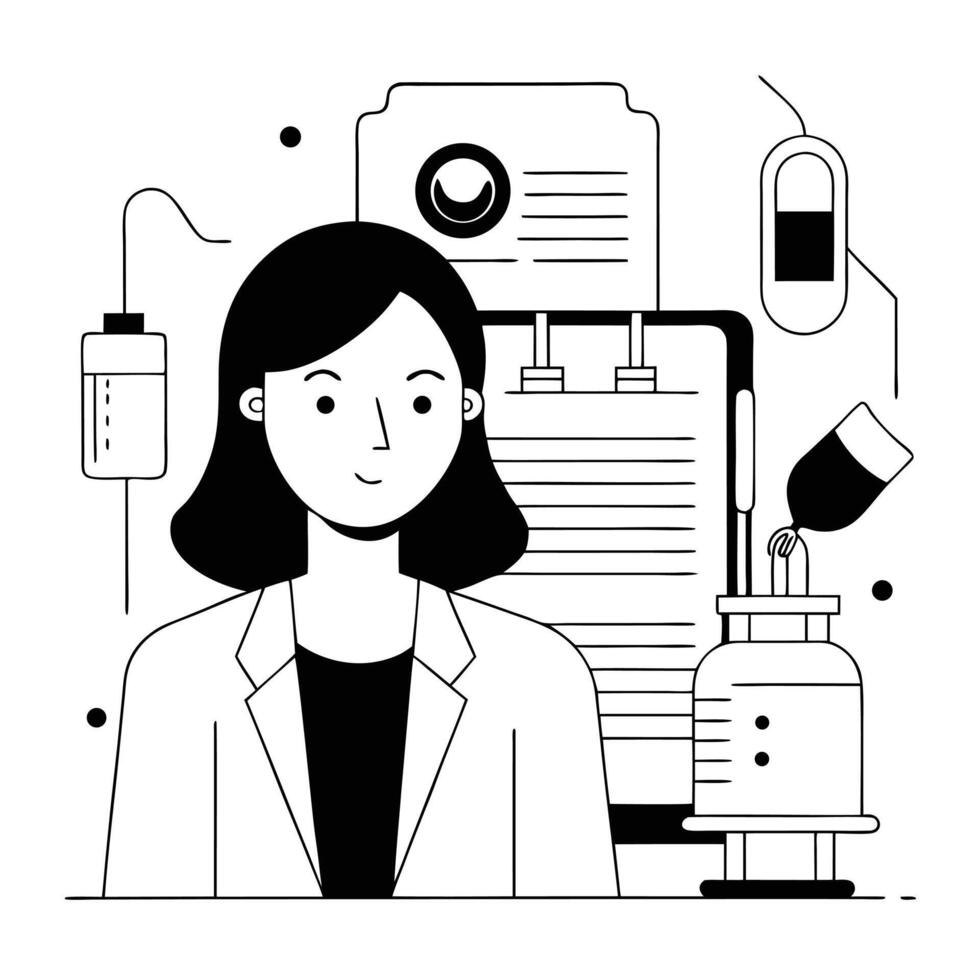 Confident female Asian doctor oversees plasma transfusion with medical equipment in a transparent background vector