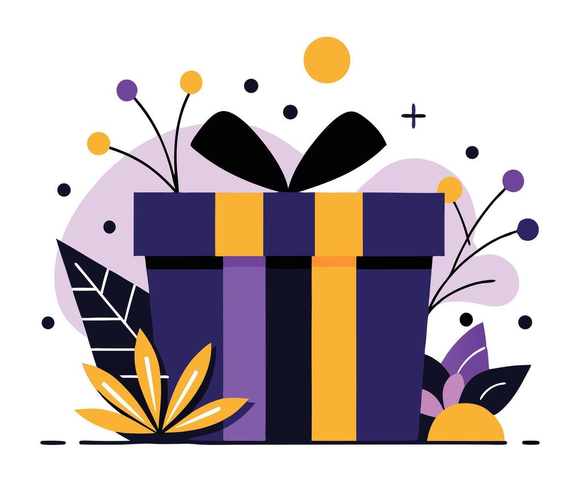 Dark gift box is decorated with beautiful flowers in the transparent background vector