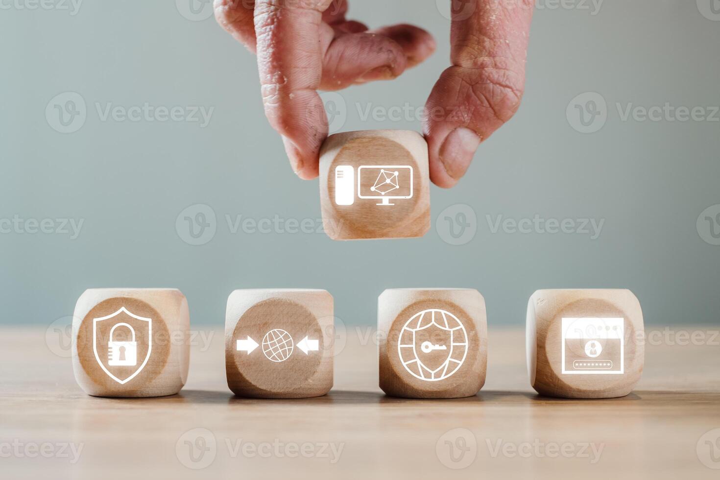 Visual representation of IPSec technology with icons symbolizing secure internet protocols and data encryption. photo