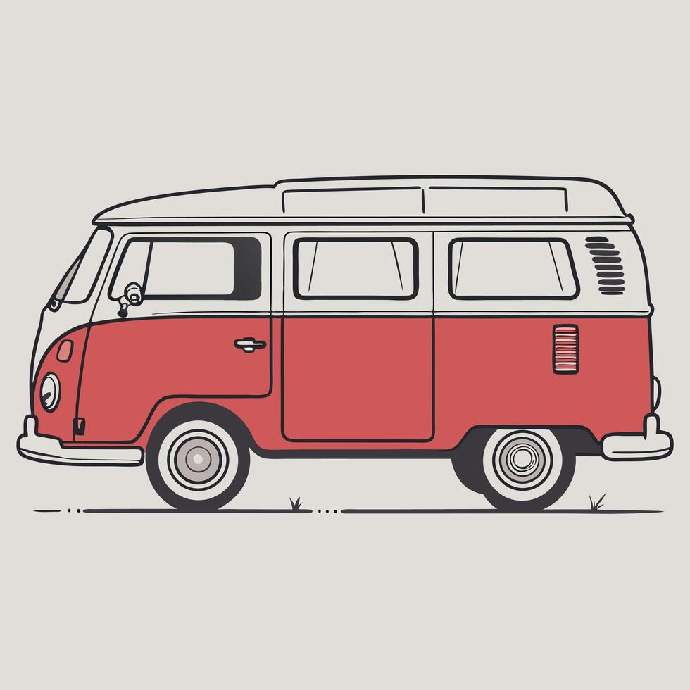 Nostalgic Red and White Volkswagen Camper Van Illustration vector