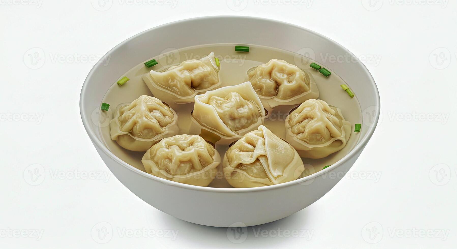 Wonton Soup Presented to Emphasize the Varied Shapes of the Wontons photo