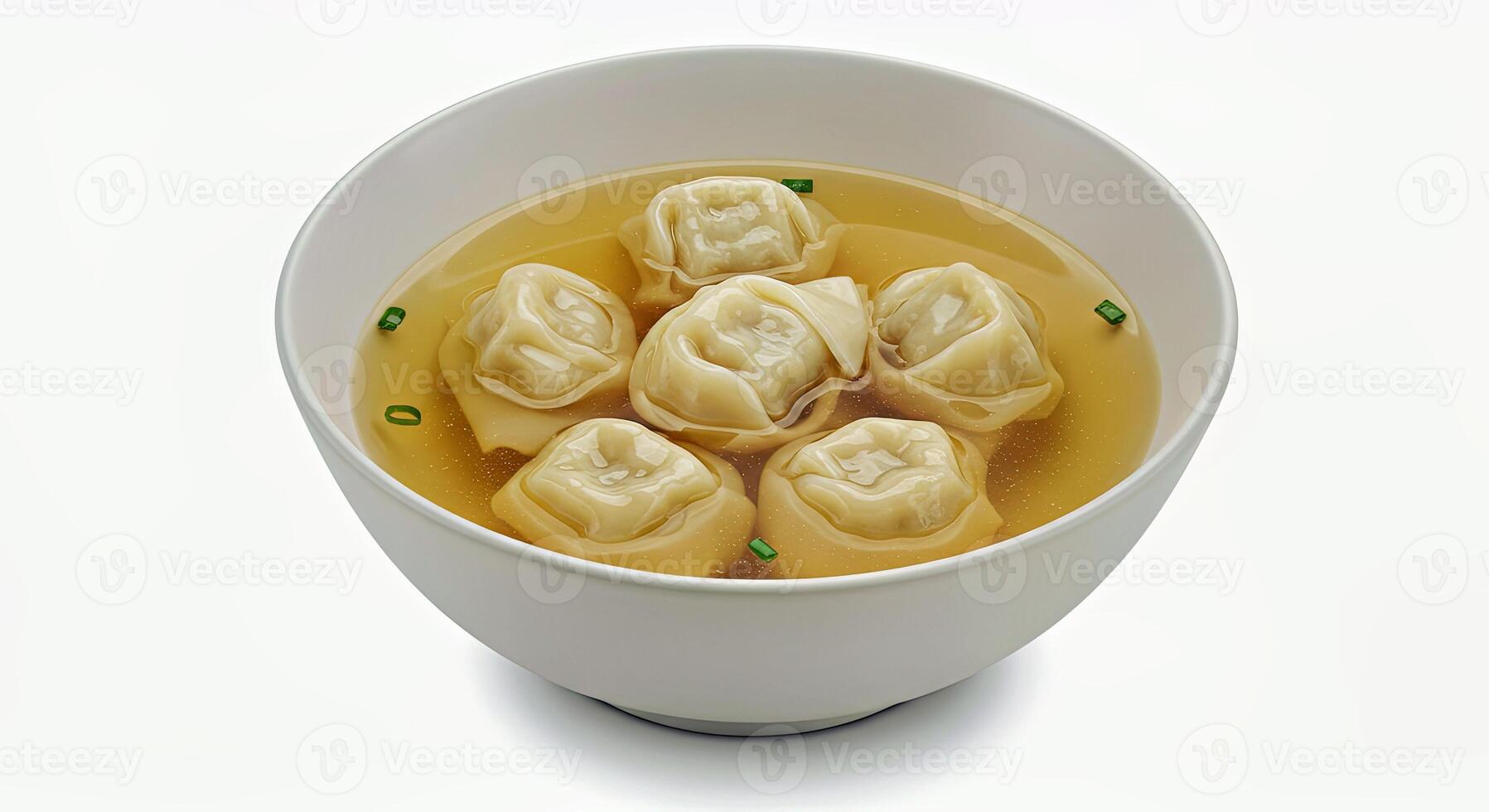 Wonton Soup Showcasing the Delicate Translucent Wontons Gently Floating in a Clear Broth photo