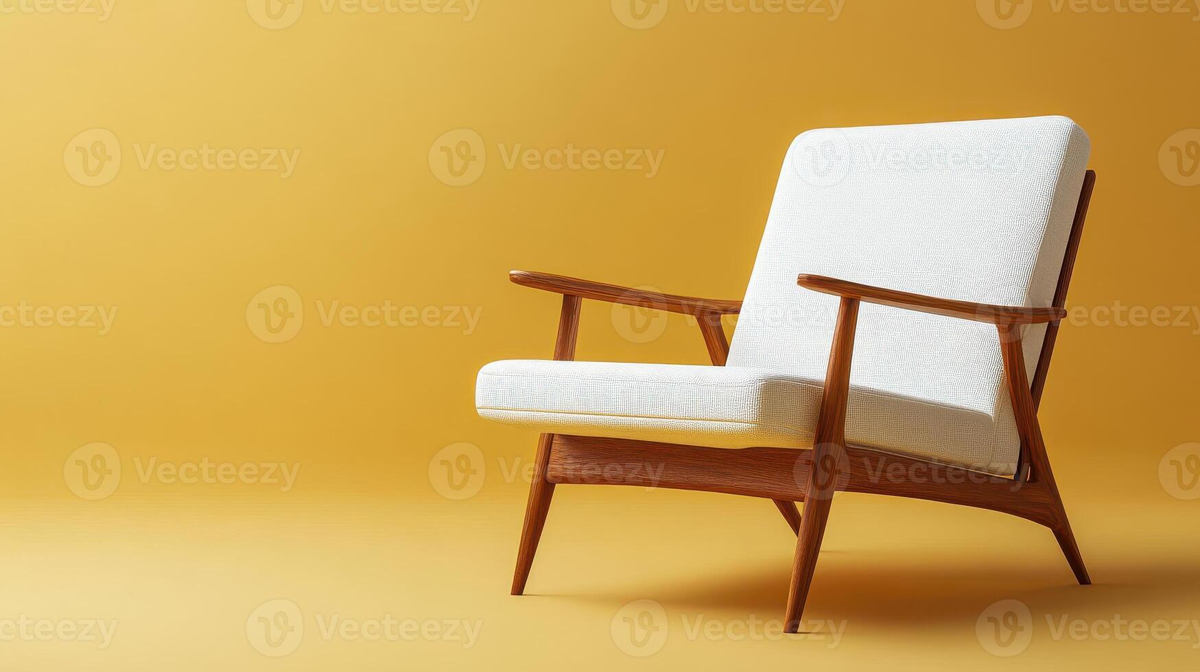 Stylish Modern White Fabric Lounge Chair With Wooden Accents Perfect for Contemporary Living Spaces and Interior Design Inspiration photo