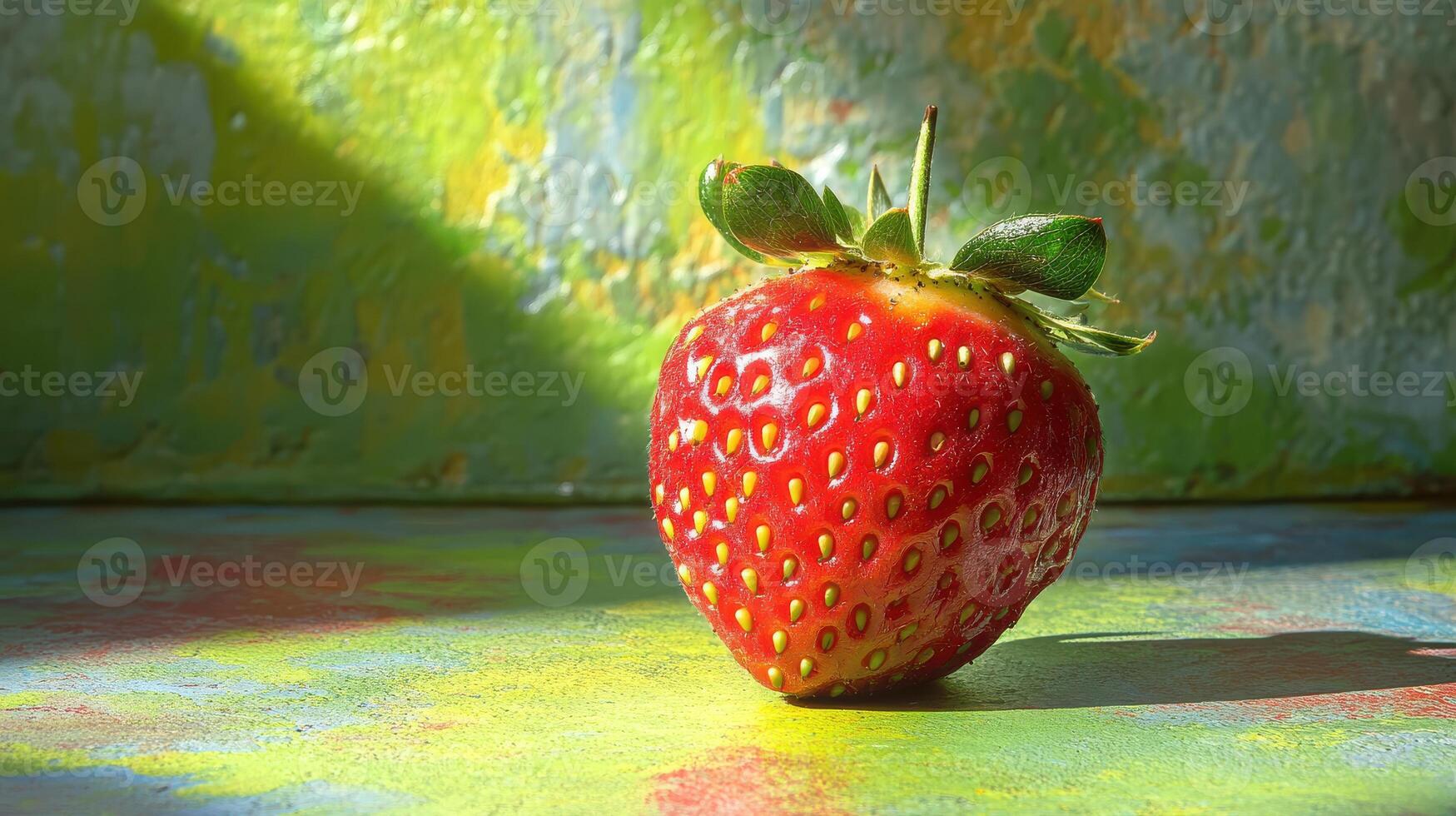 Vibrant Image of a Plump Strawberry Against a Lush Green Background Perfect for Use in Healthy Lifestyle and Food-Related Projects photo