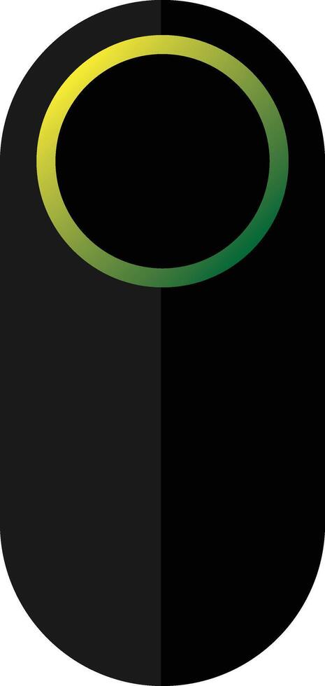 A vertical rounded button design with a dark split background. A circular ring at the top fades from bright yellow to deep green, creating a modern and minimalistic look. vector