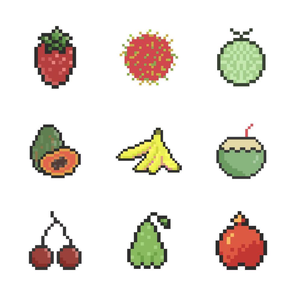 fruit collection pixel vector
