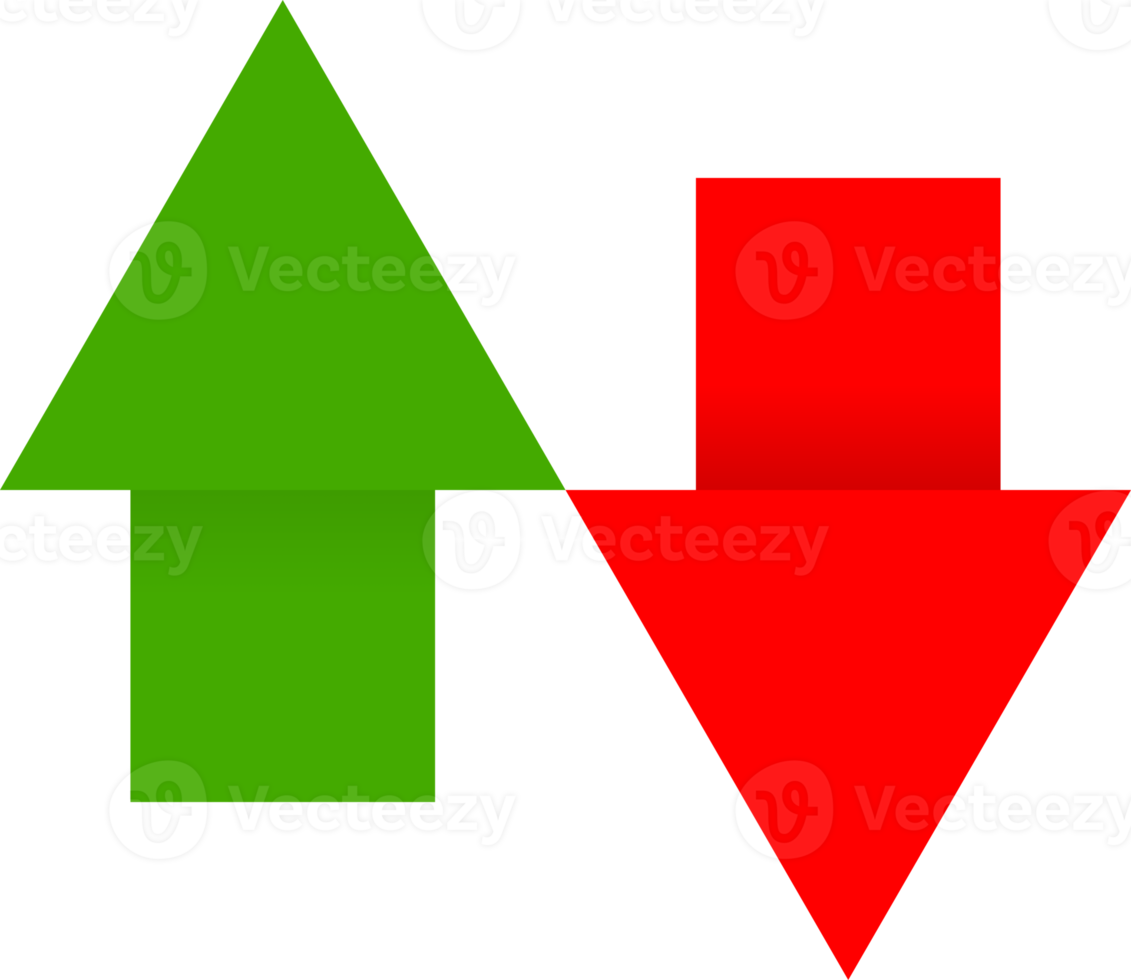 Green arrow graph growing uptrend and red arrow graph downward trend financial business icon png