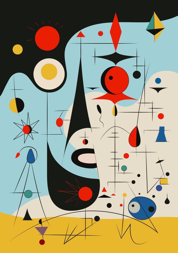 Surreal art illustration style. Abstract Painting with Geometric Shapes. vector