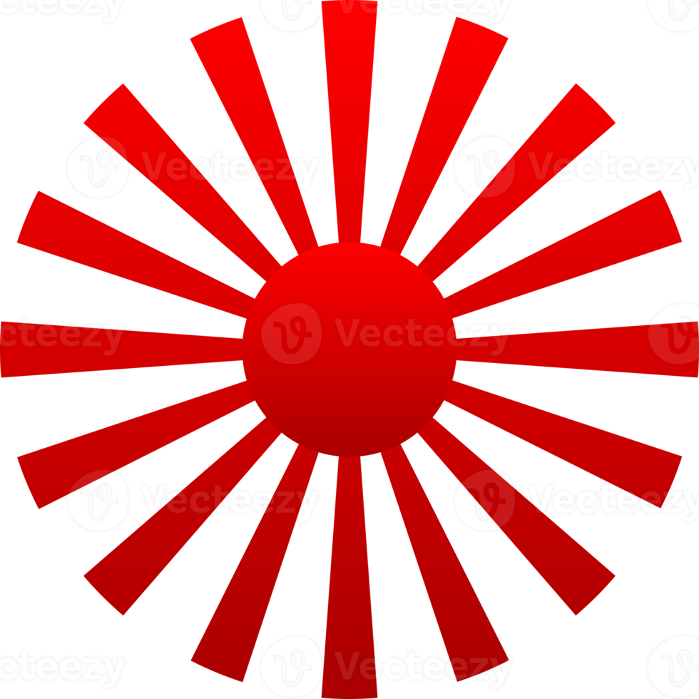 Red sun with sunlight rays circle japanese style png