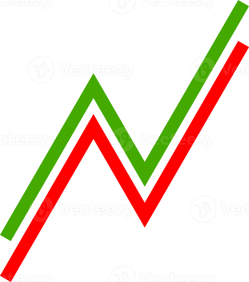 Red and green graph growing uptrend icon png