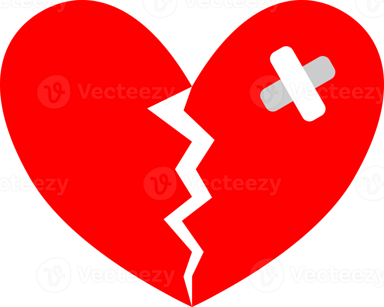 Red broken heart with cross adhesive plaster icon png