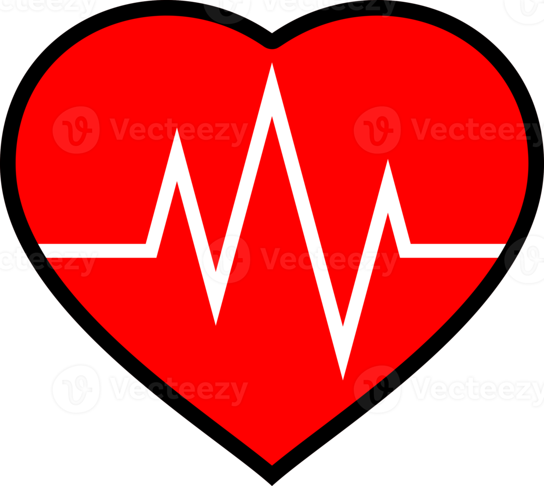 Red heart with wave pulse heartbeat png