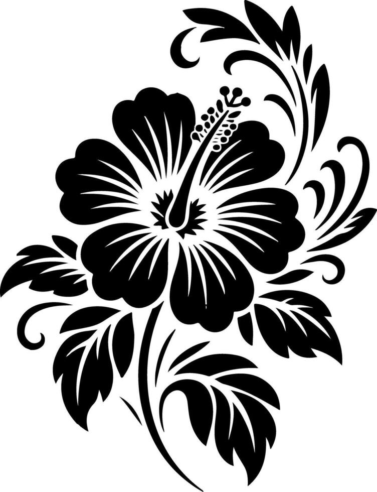 Elegant Hibiscus Floral Stencil Design in Black and White vector