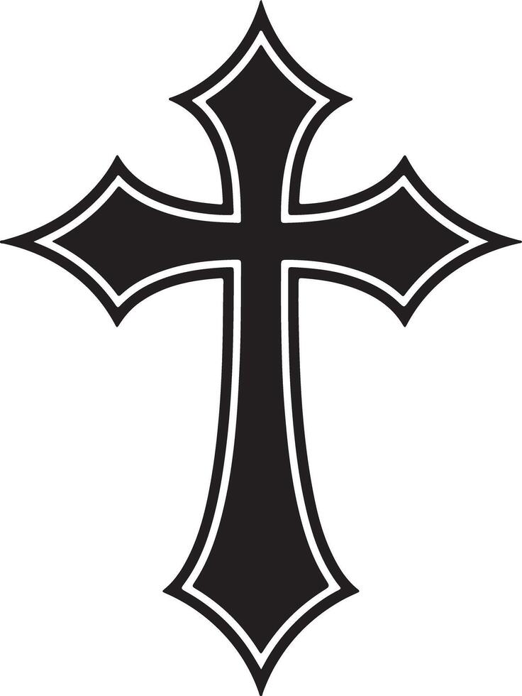 Bold Black Gothic Cross Design Medieval Ornate Symbol on White Background vector