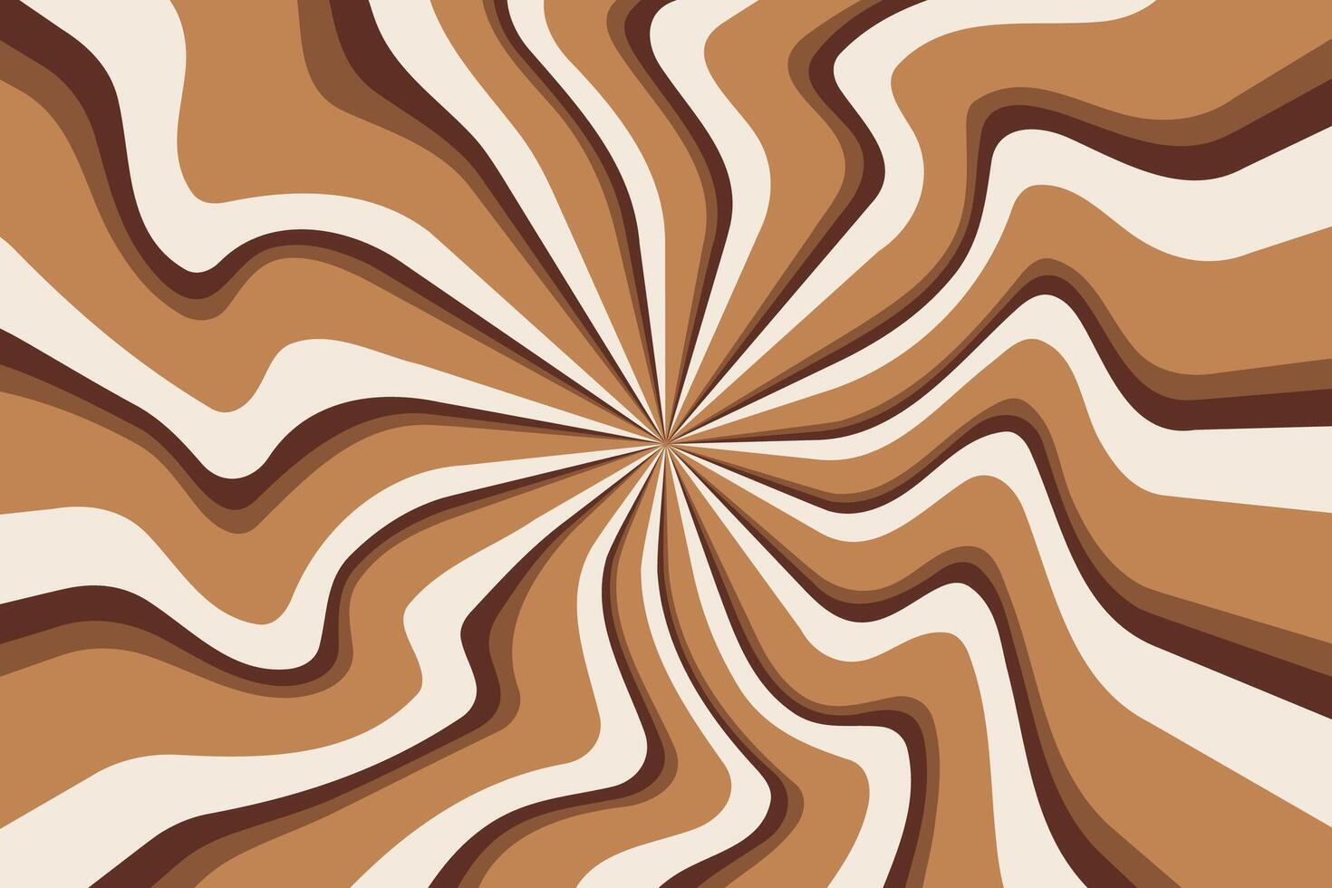Caramel and chocolate swirl pattern background. Wavy peanut butter. Liquid creamy milk syrup. Abstract groovy spiral wavy stripes of sweet dessert with retro color deign. vector