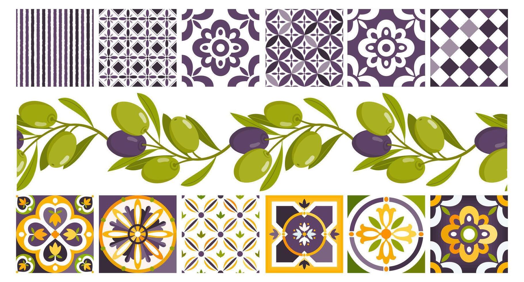 OLIVE TILES MEDITERRANEAN PATTERN vector