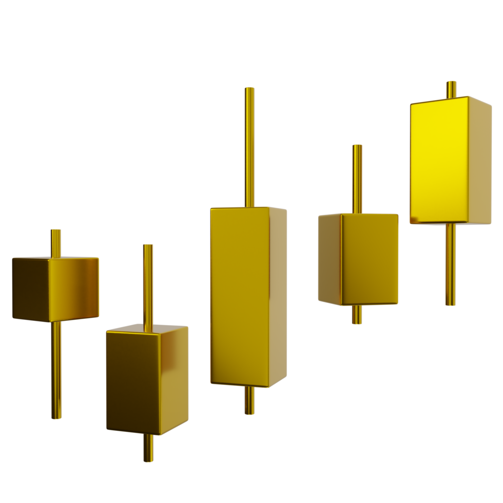 3d render icon trading candle with gold color. gold market stock concept png