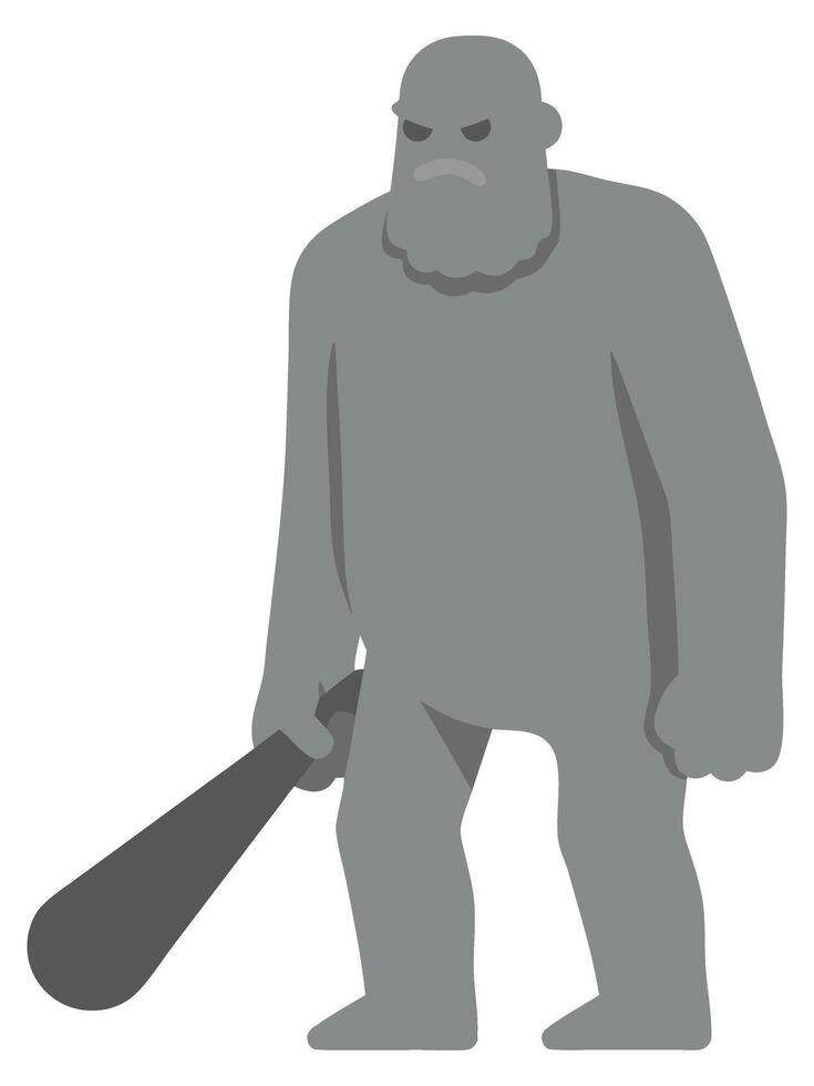 Minimal flat of a giant, gray standing holding a baton, white background in a Mysterious Forest Setting for Unique Illustrations vector