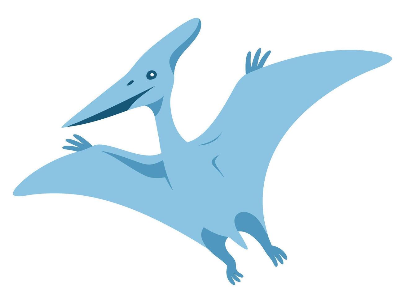 This vibrant minimal illustration features a Pteranodon dinosaur soaring through a clear sky. The playful design captures the essence of prehistoric creatures in a fun and whimsical style. vector